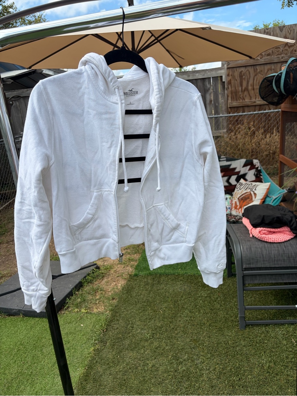 Hollister White Zip Front Teddy Hoodie Jacket